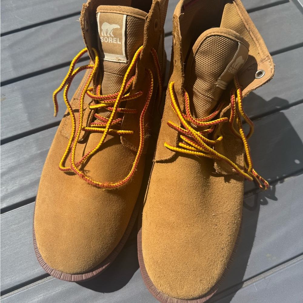 Sorel Tan Boots with Yellow and Red Details